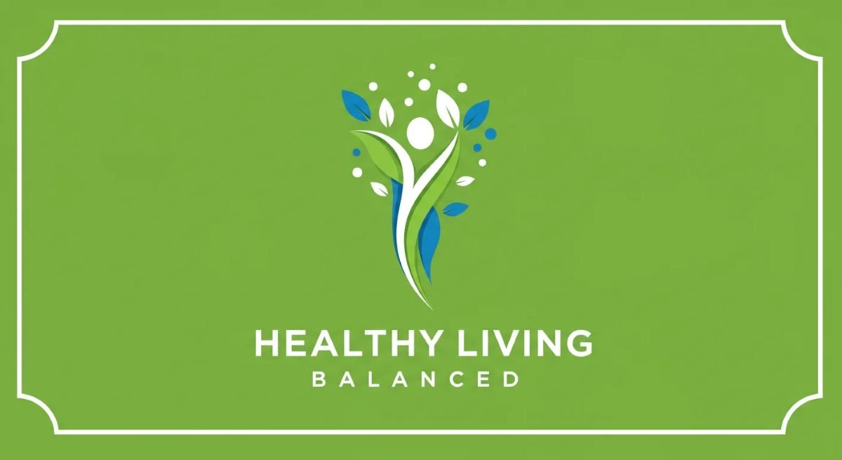 a logo design with a green background and a white border. In the center, there's a stylized human figure formed by abstract leaf shapes in green, blue, and white, symbolizing health, growth, and nature. The figure appears to be joyful and thriving, surrounded by more leaf elements and dots that enhance the natural and organic theme.
Below the graphic, the text reads:
HEALTHY LIVING BALANCED
The font is clean and modern, with "HEALTHY LIVING" in bold uppercase and "BALANCED" in a lighter, spaced-out style below. The overall aesthetic conveys a message of well-being, balance, and vitality, making it ideal for a brand focused on health, wellness, or sustainable living.