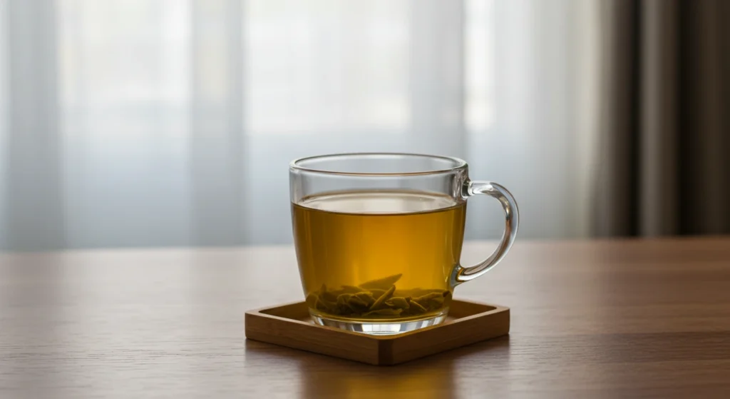 Green tea in a glass cup, representing superfoods and promoting a healthy lifestyle and increased energy.
