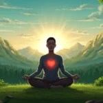 Image of a person meditating in a natural environment, symbolizing a healthy lifestyle focused on natural remedies for heart health and low blood pressure.