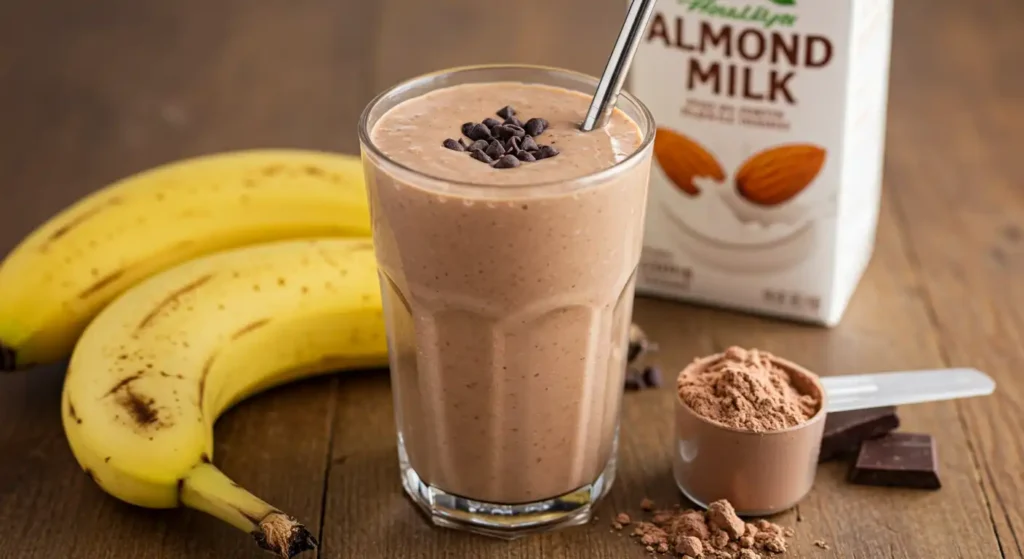 Delicious banana milkshake made with almond milk, ideal for those looking for healthy, gluten-free food options.