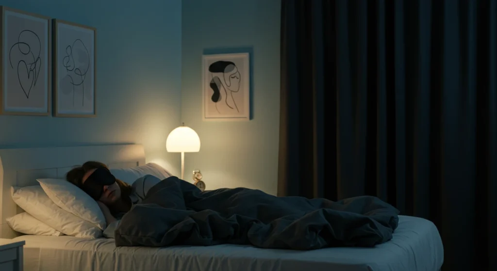 A person lying on the bed with closed eyes in a dark room, illustrating fatigue and extreme tiredness, a common cause of the feeling tired all the time.