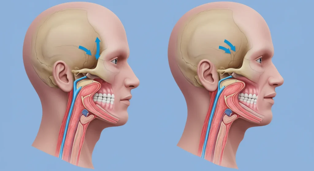 Comparative illustration of breathing techniques, showing a covered mouth to promote nasal breathing during sleep, ideal for tips on breathing during sleep.
