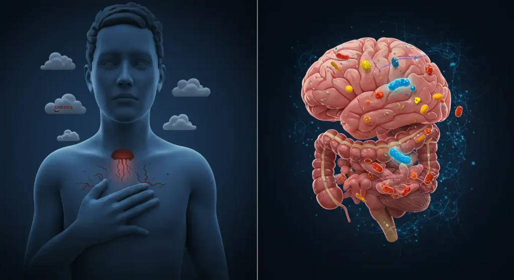 depression symptoms gut-brain axis infographic serotonin connection