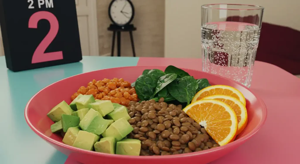 Fiber and potassium-rich foods for rhythm support at 2 PM