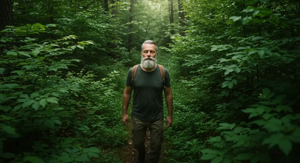 Person with add attention disorder practicing forest therapy to reduce anxiety and improve focus