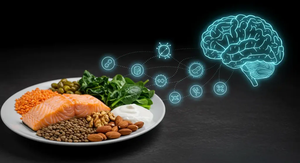 gut health and depression Mediterranean diet illustration