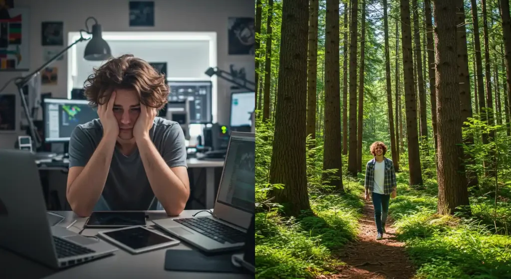 Comparative view of indoor anxiety vs outdoor calm in people with add attention disorder